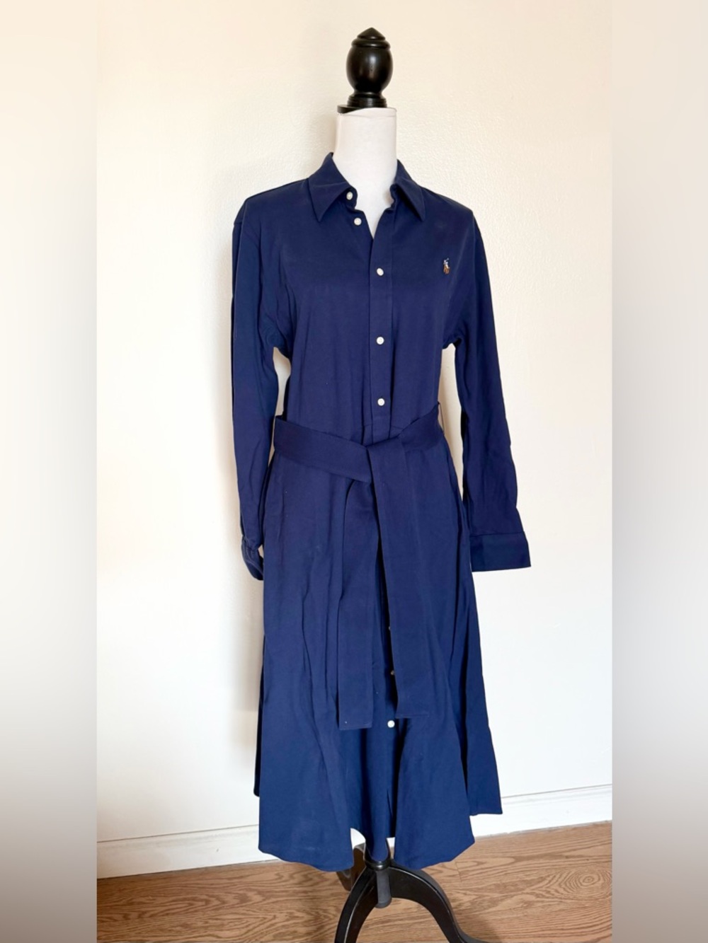 Ralph Lauren Navy Long-Sleeve Shirt Dress with Self Tie